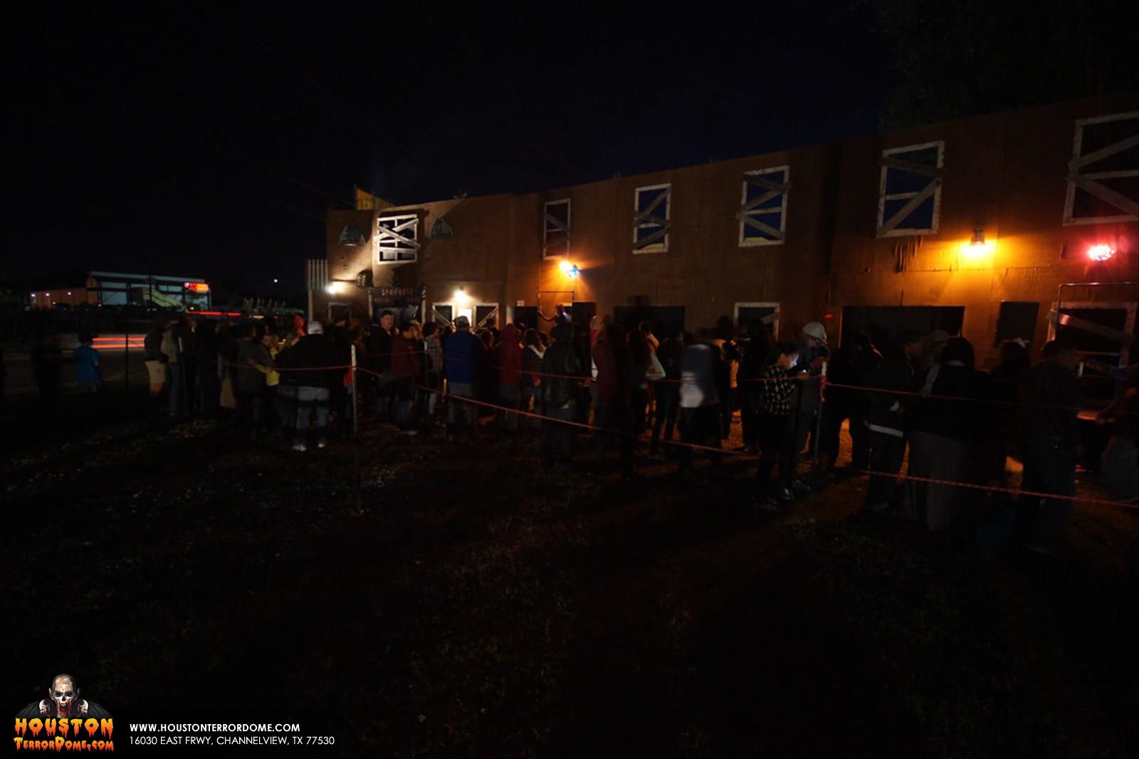 Line outside the haunted house. 