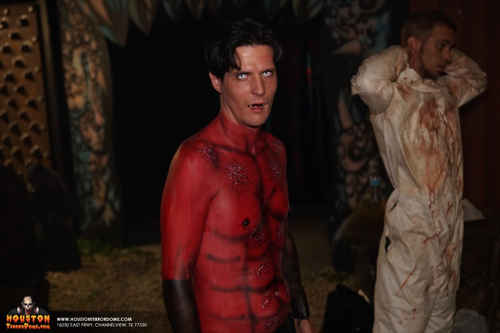 Devil already has body paint, Contacts, and Fangs