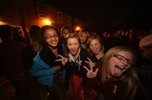 Teens having fun at our haunted house. 