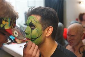 Ruben Galvan of Channel 2 KPRC getting his face painted at the Haunted House